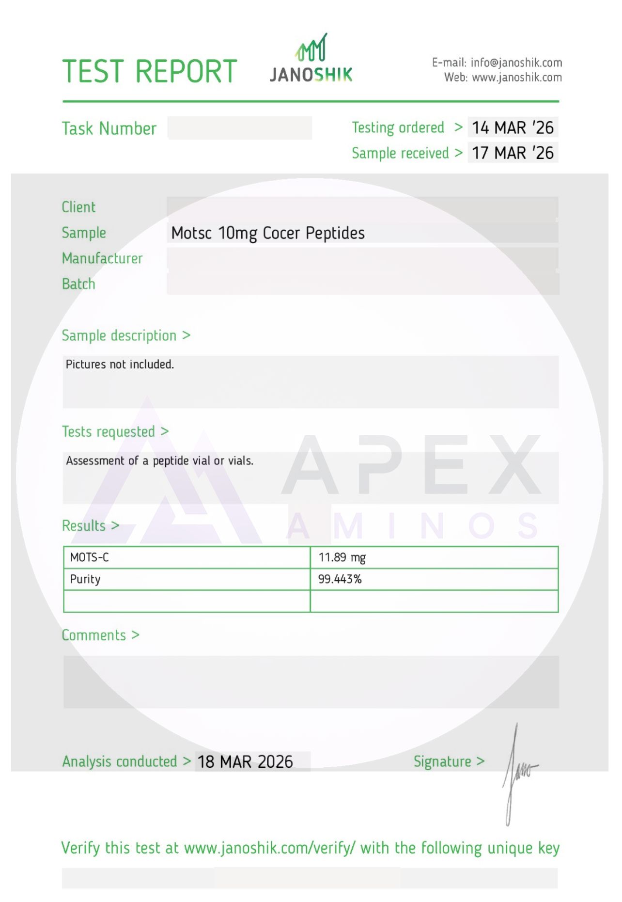 MOTS-C Certificate of Analysis