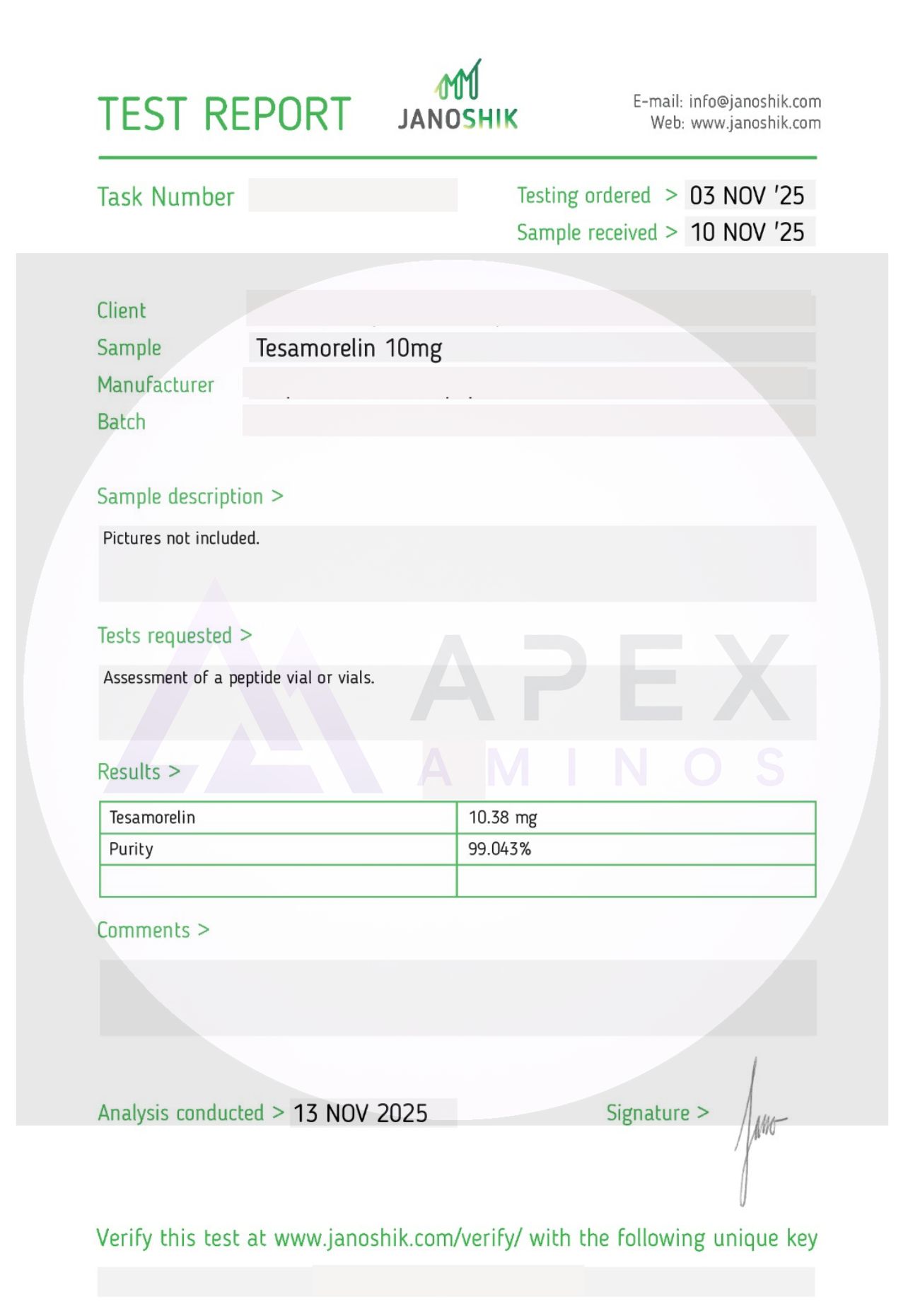 Tesamorelin Certificate of Analysis